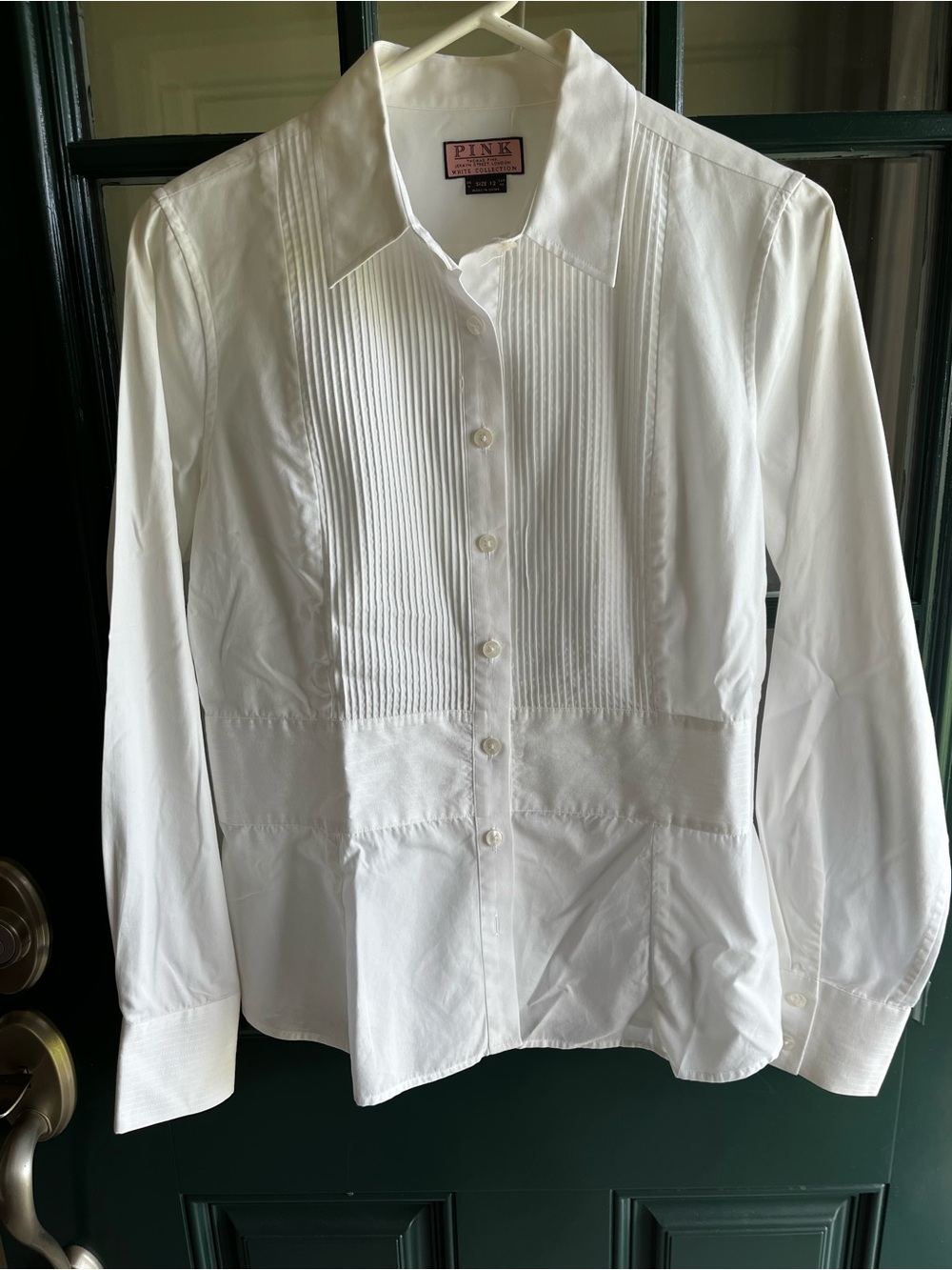 Thomas Pink White Tuxedo Pleated-Front Dress Shirt